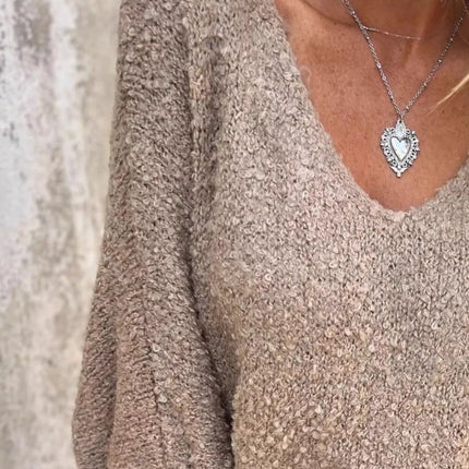 Full Size V-Neck Long Sleeve Sweater Plus Size