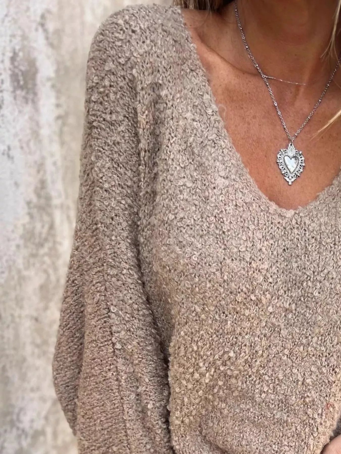 Full Size V-Neck Long Sleeve Sweater Plus Size