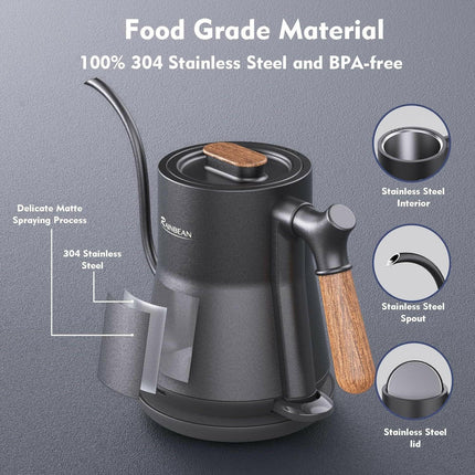 Gooseneck Electric Kettle,Stainless Steel Inner, Leak Proof ,Rapid Heating, Auto Shutoff