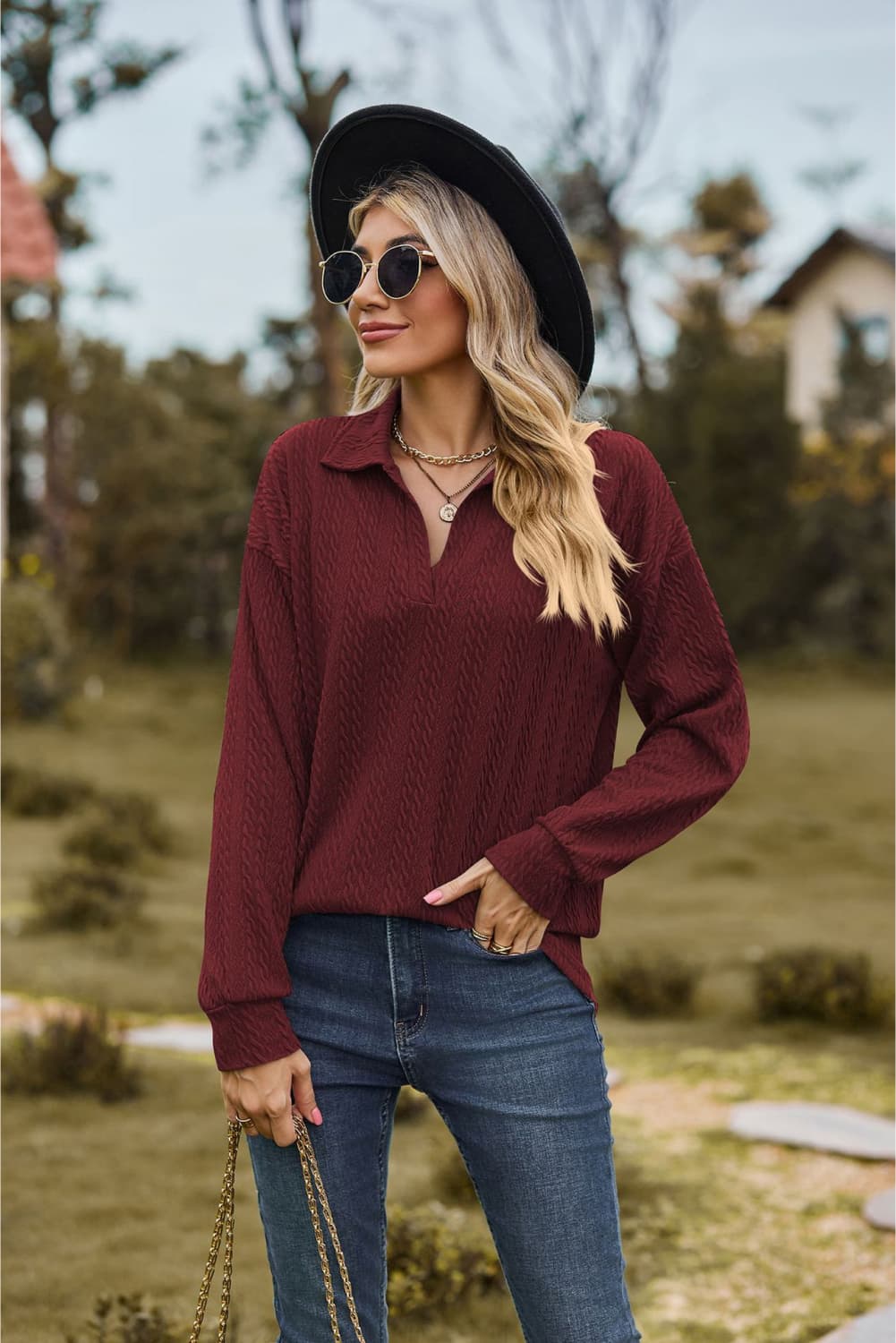 Hannah's Collared Cable-Knit Blouse