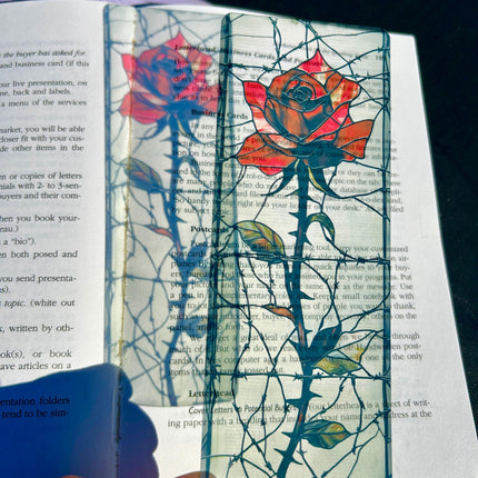Gothic Rose Stained Glass Bookmark – Dark Romantic Floral Page Marker with Barbed Wire Aesthetic for Book Lovers