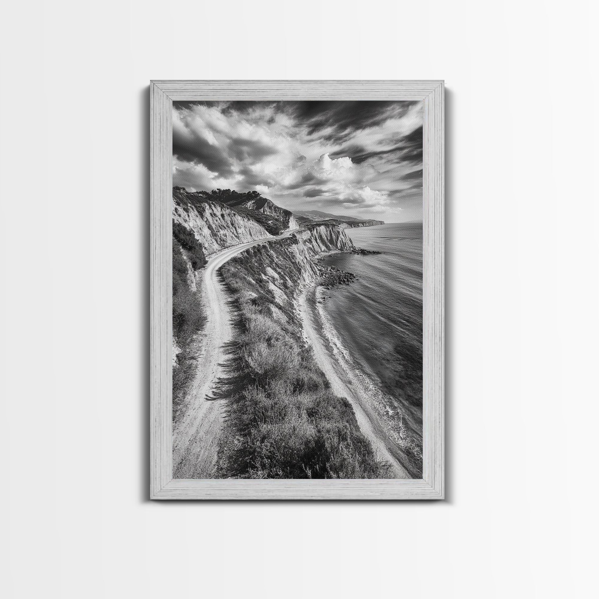 Coastal Mountain Trail, Ocean View, Travel Photography, Framed Canvas Print, Scenic Landscape Art, Office or Hallway Wall Art