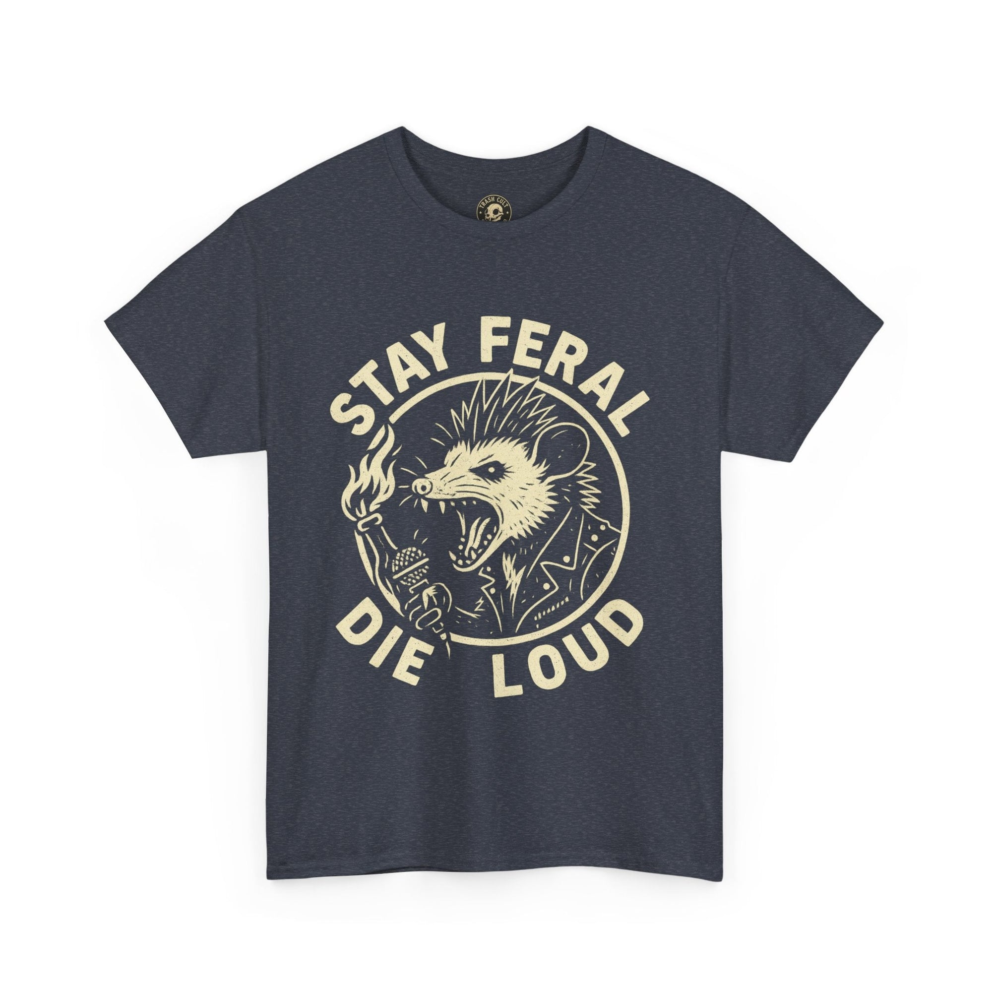 Stay Feral Die Loud Possum Punk Shirt – Trash Cult Supply Co – Gildan 5000 T-Shirt