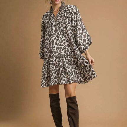 Umgee Leopard Print Tiered Mini Dress
