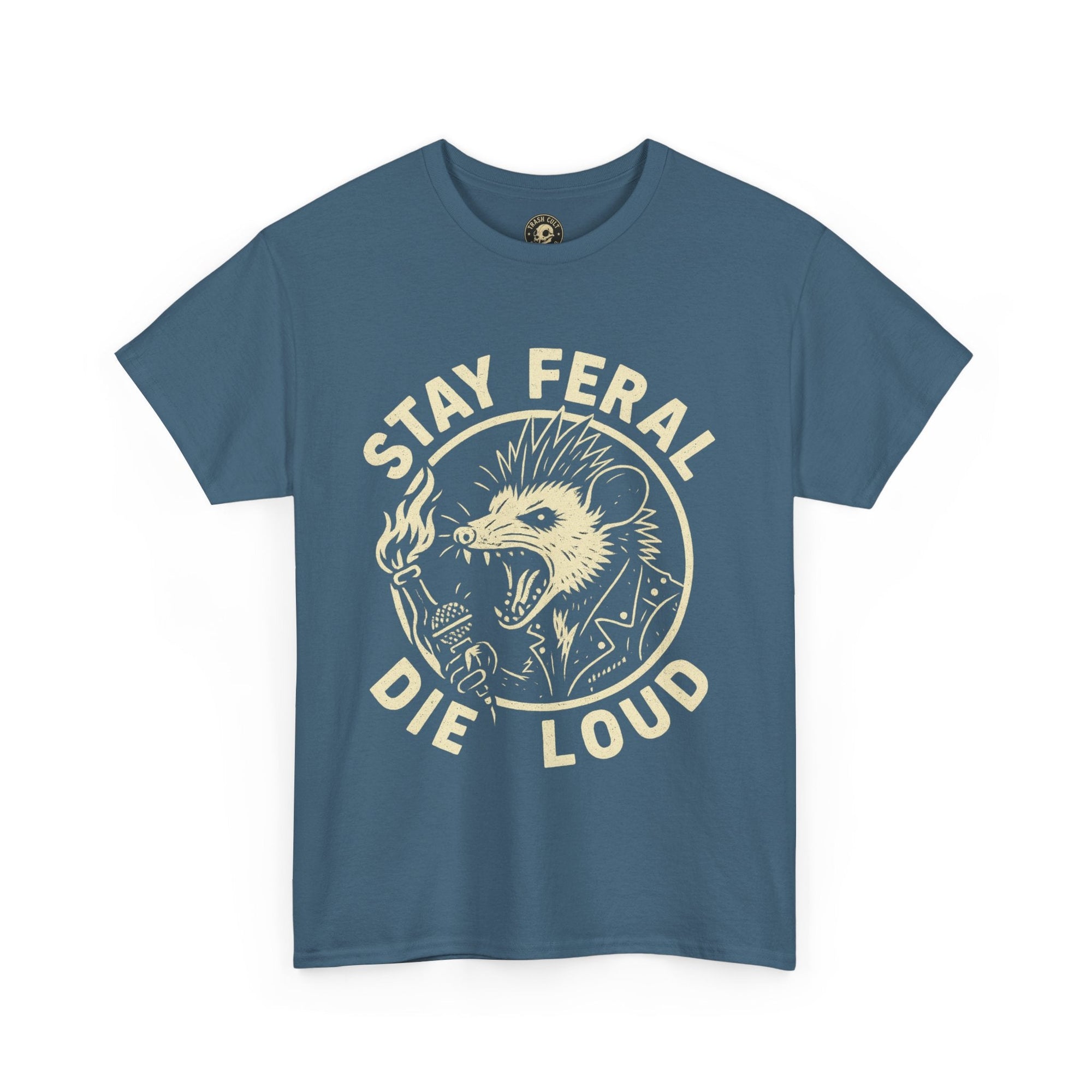 Stay Feral Die Loud Possum Punk Shirt – Trash Cult Supply Co – Gildan 5000 T-Shirt
