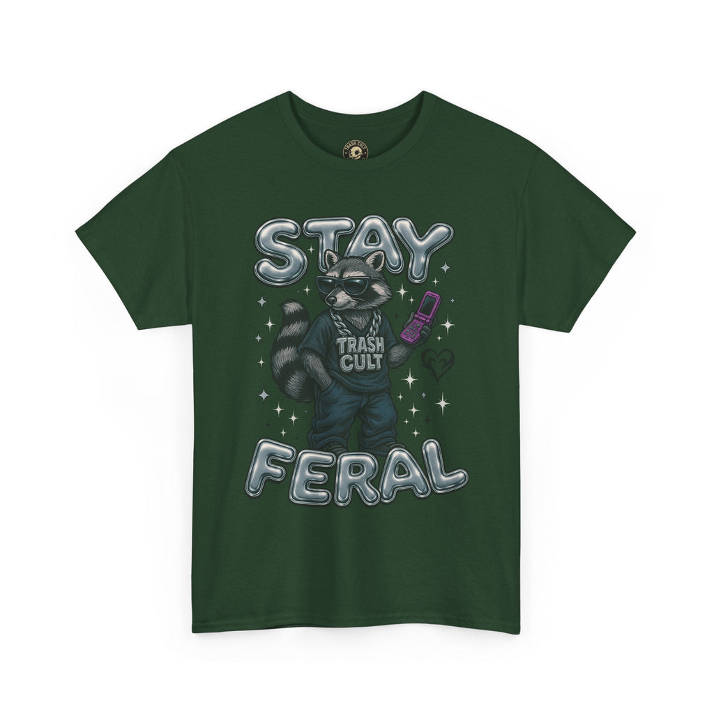Stay Feral Chrome Raccoon Tee – Y2K Streetwear Trash Cult Shirt
