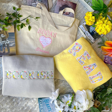 Threaded By Sabrina - Bookish Floral Spring Embroidered Sweatshirt / Book Sweashir