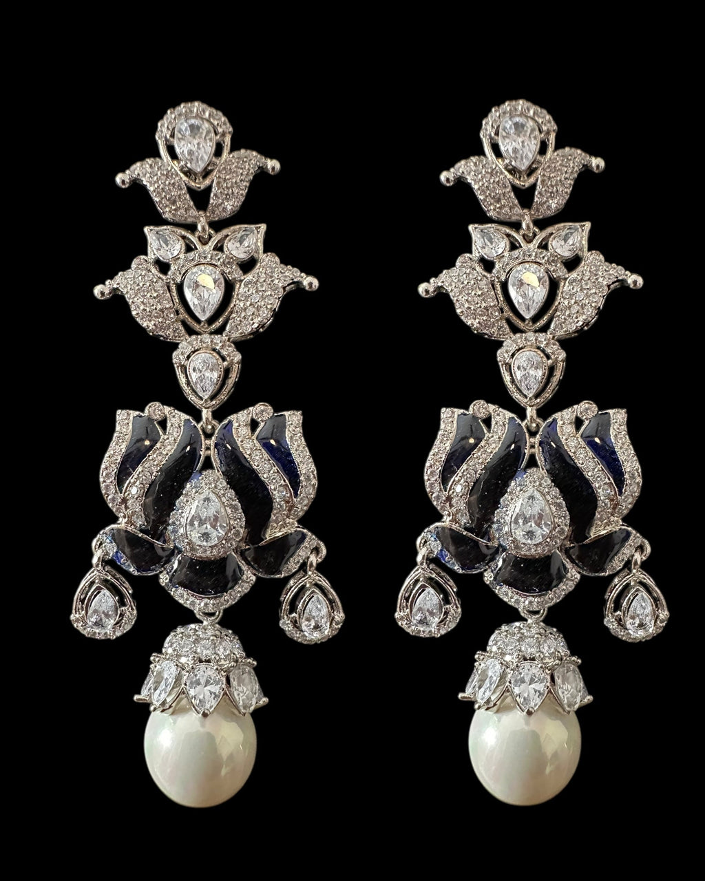 DER810 Lotus Cz earrings -Blue  ( READY TO SHIP )