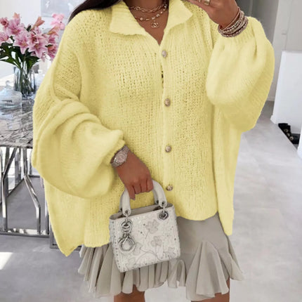 Oversized Knit Button-Down Batwing Sleeve Cardigan