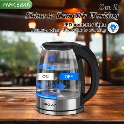PANCERKA Electric Kettle 1.8L, 1500W Fast Boiling with LED Indicator, Auto Shut-Off, Bpa-Free and Wide Mouth for Easy Cleaning, Electric Tea Kettle for Home, Office