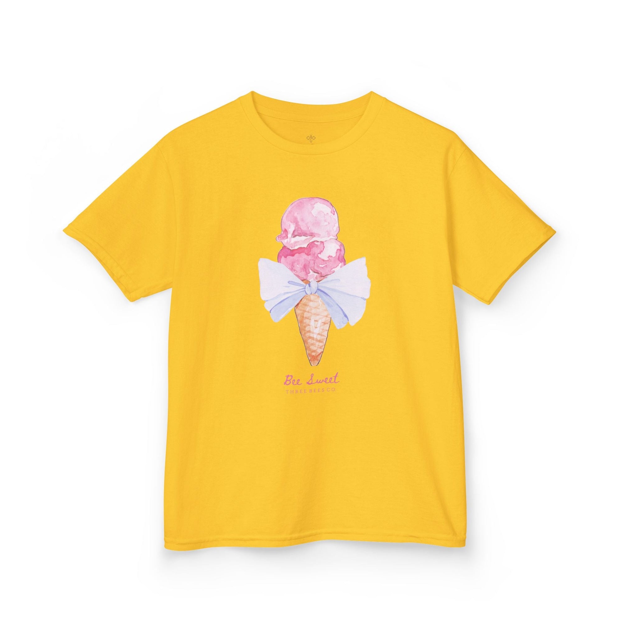 Bee Sweet Preppy Ice Cream Cone with Bow Girls Short Sleeve Youth Hive Tee
