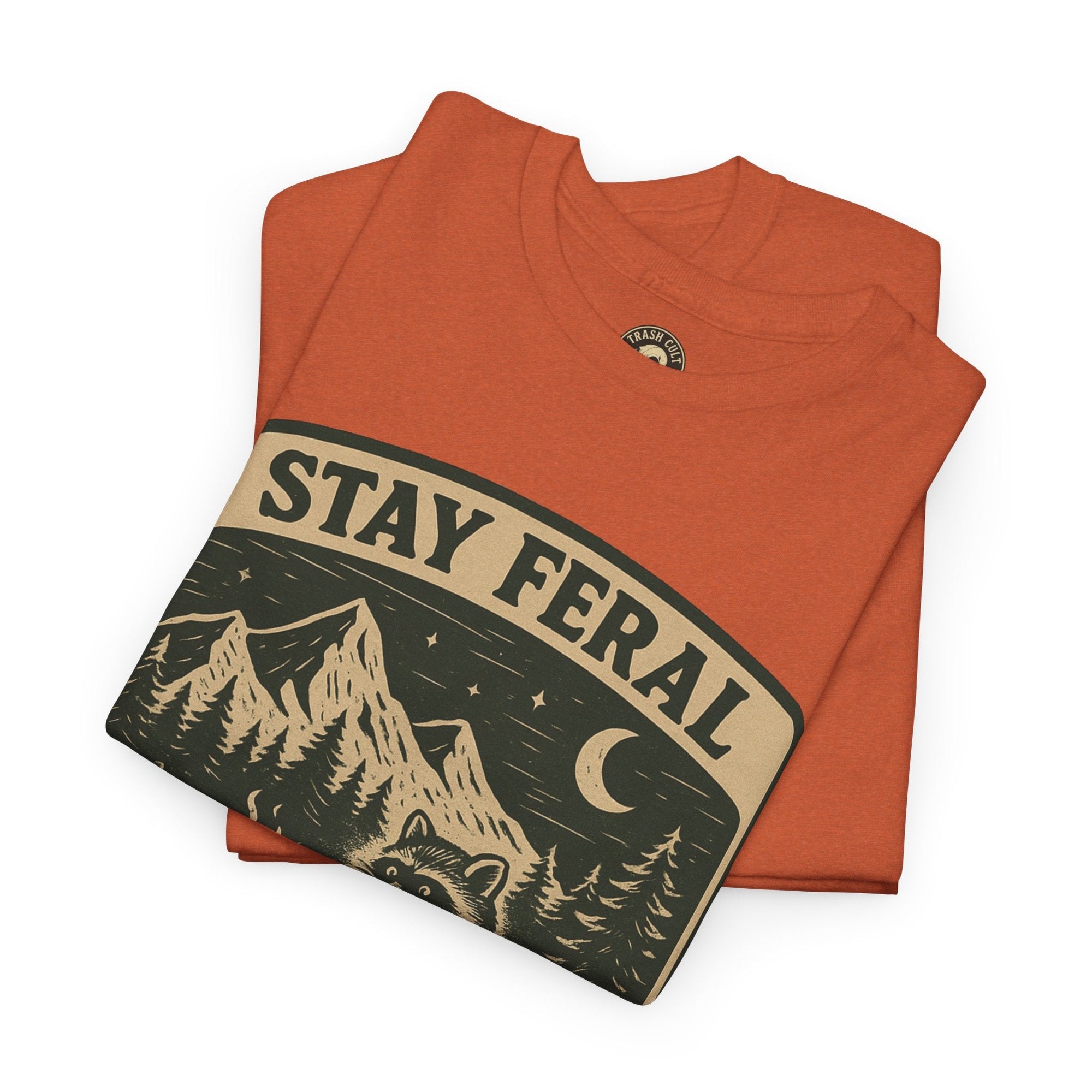 Stay Feral National Forest Shirt – Vintage Raccoon Camping Tee – Trash Cult Supply Co – Gildan 5000