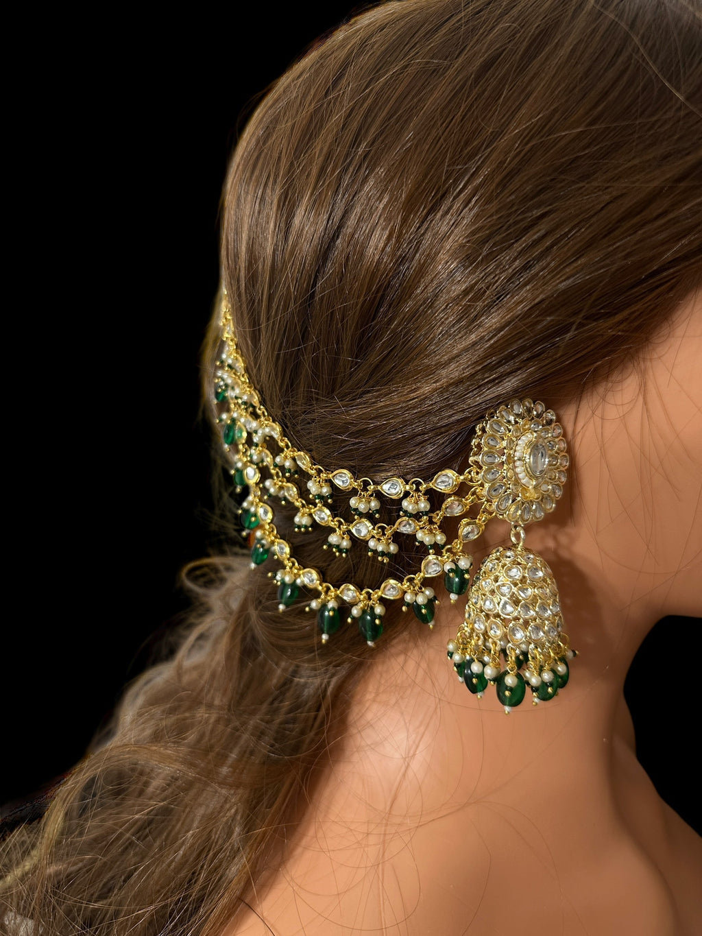 Kundan jhumka earrings with ear supports   ( SHIPS IN 3 WEEKS )