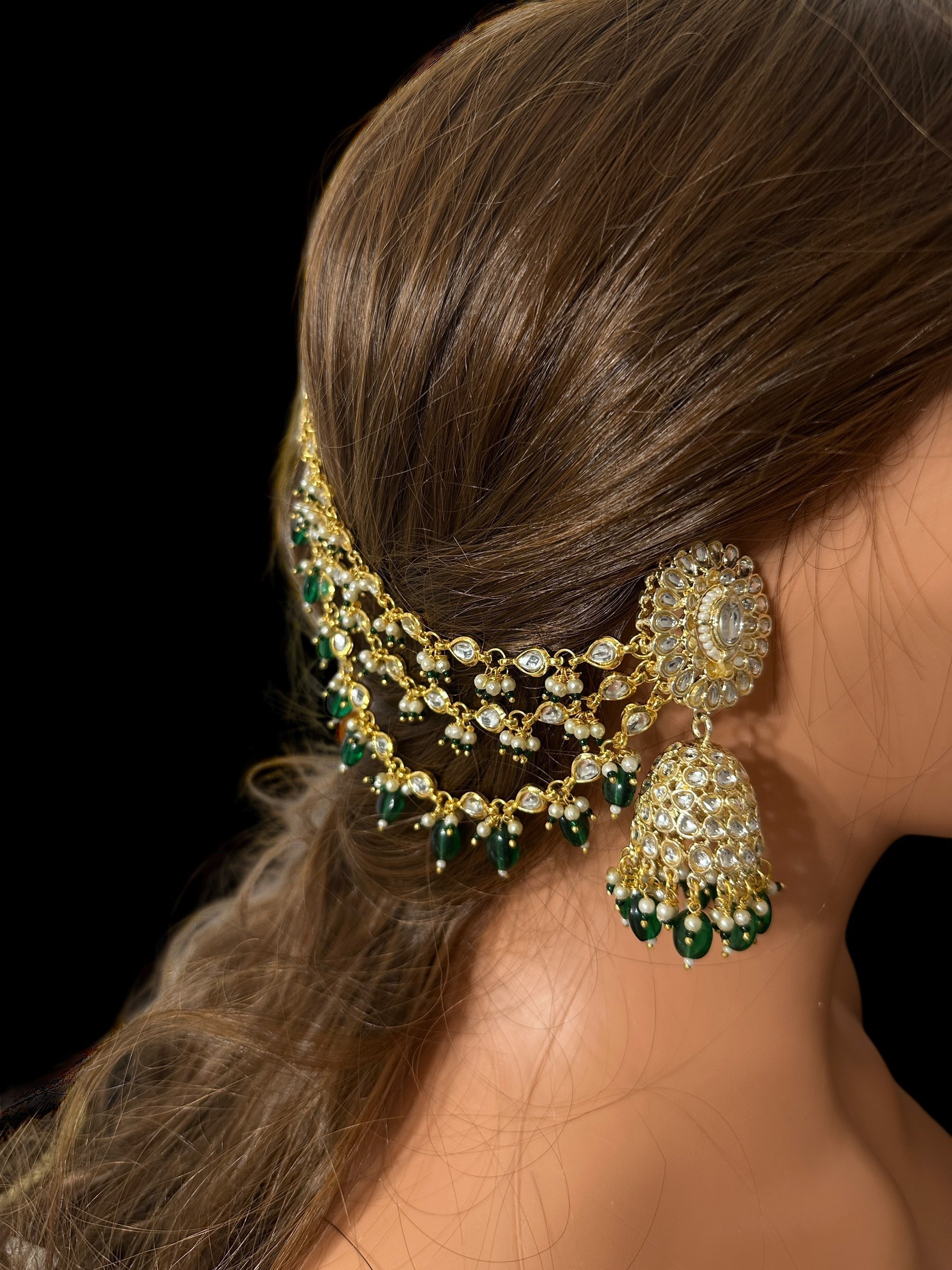 Kundan jhumka earrings with ear supports   ( SHIPS IN 3 WEEKS )