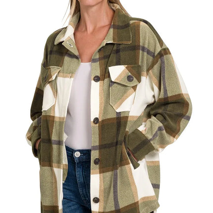Oversized Plaid Fleece Shacket