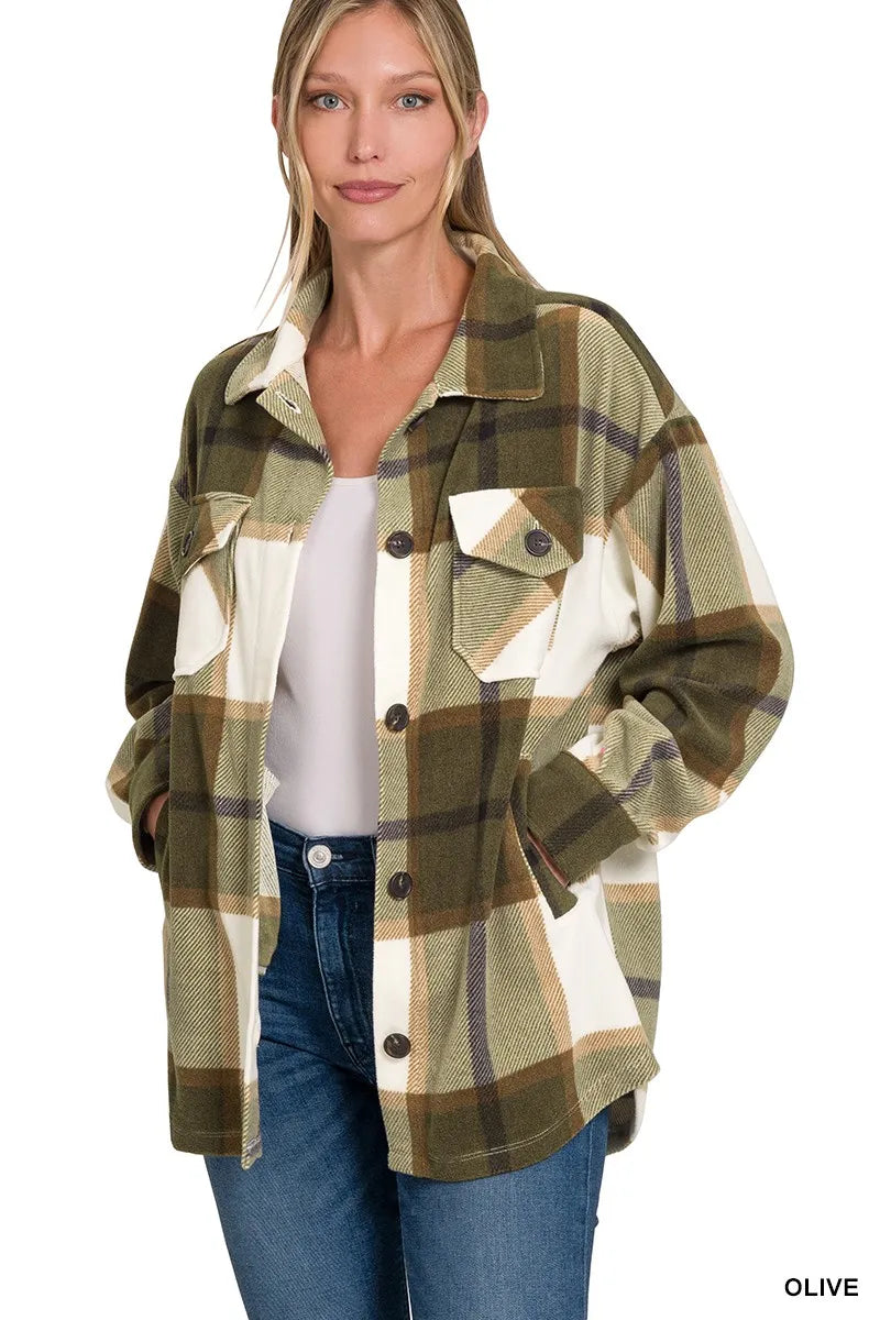 Oversized Plaid Fleece Shacket