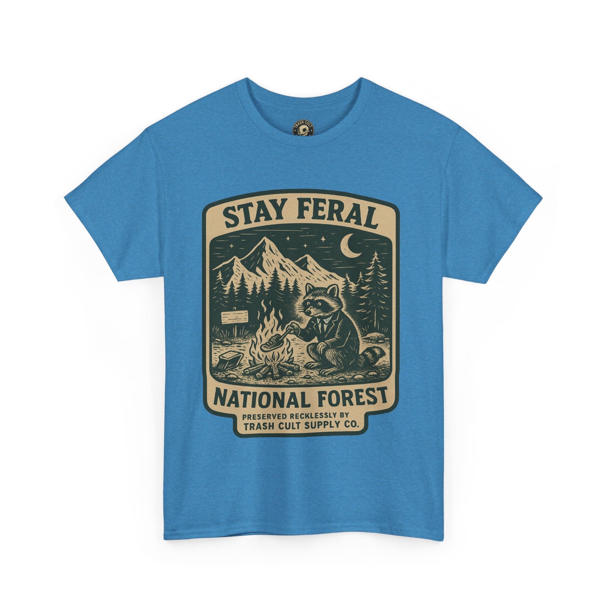 Stay Feral National Forest Shirt – Vintage Raccoon Camping Tee – Trash Cult Supply Co – Gildan 5000
