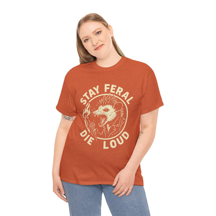 Stay Feral Die Loud Possum Punk Shirt – Trash Cult Supply Co – Gildan 5000 T-Shirt