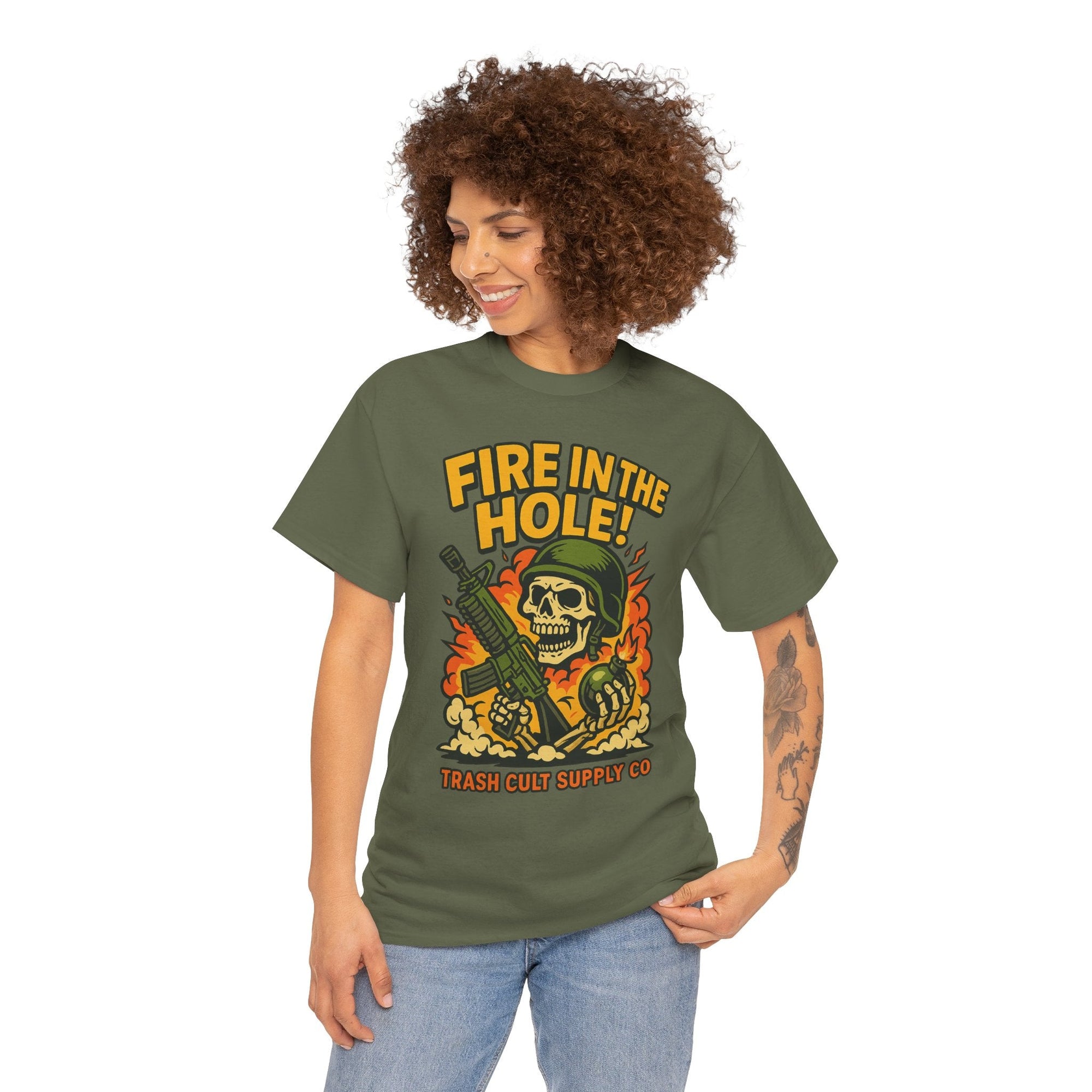 Fire in the Hole! Skeleton Soldier T-Shirt – Trash Cult Supply Co. | Gildan 5000 Combat Graphic Tee