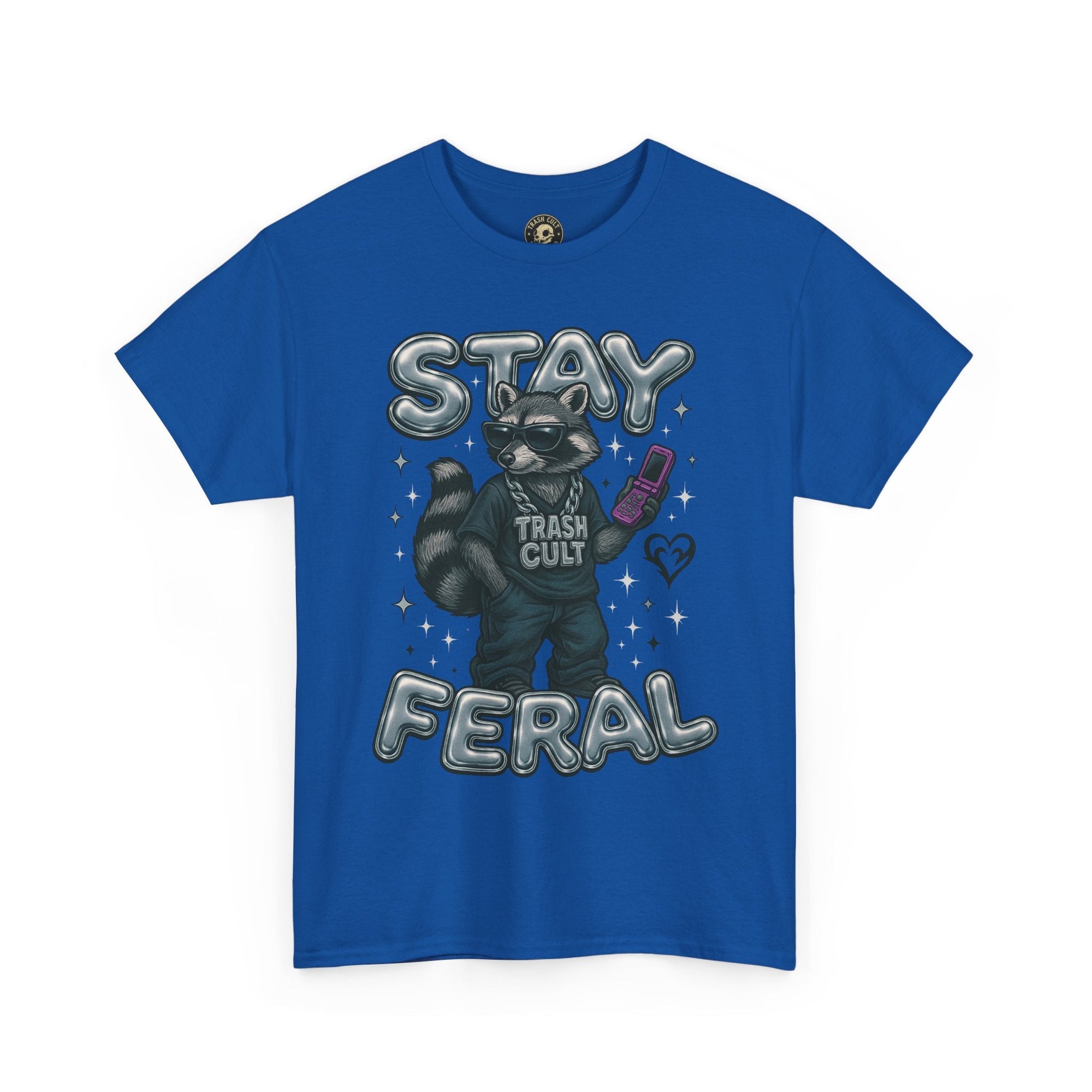 Stay Feral Chrome Raccoon Tee – Y2K Streetwear Trash Cult Shirt