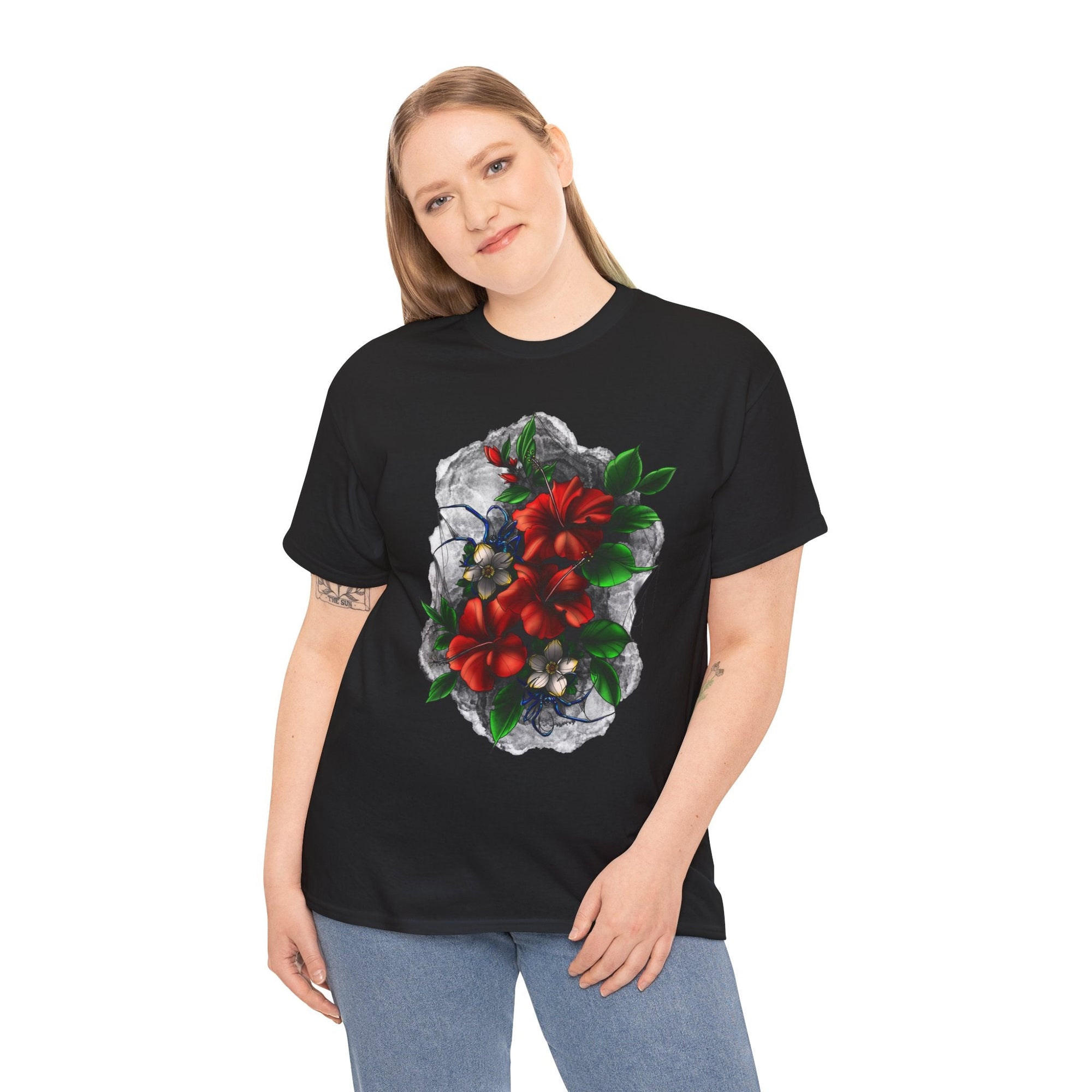 Crimson Bloom Tattoo T-Shirt – Lara Davenport x Trash Cult Supply Co. Collab (Gildan 5000)