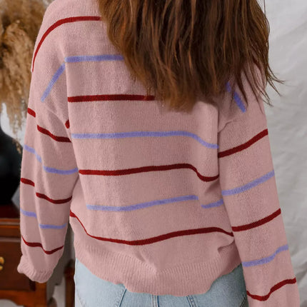 Striped Round Neck Drop Shoulder Sweater