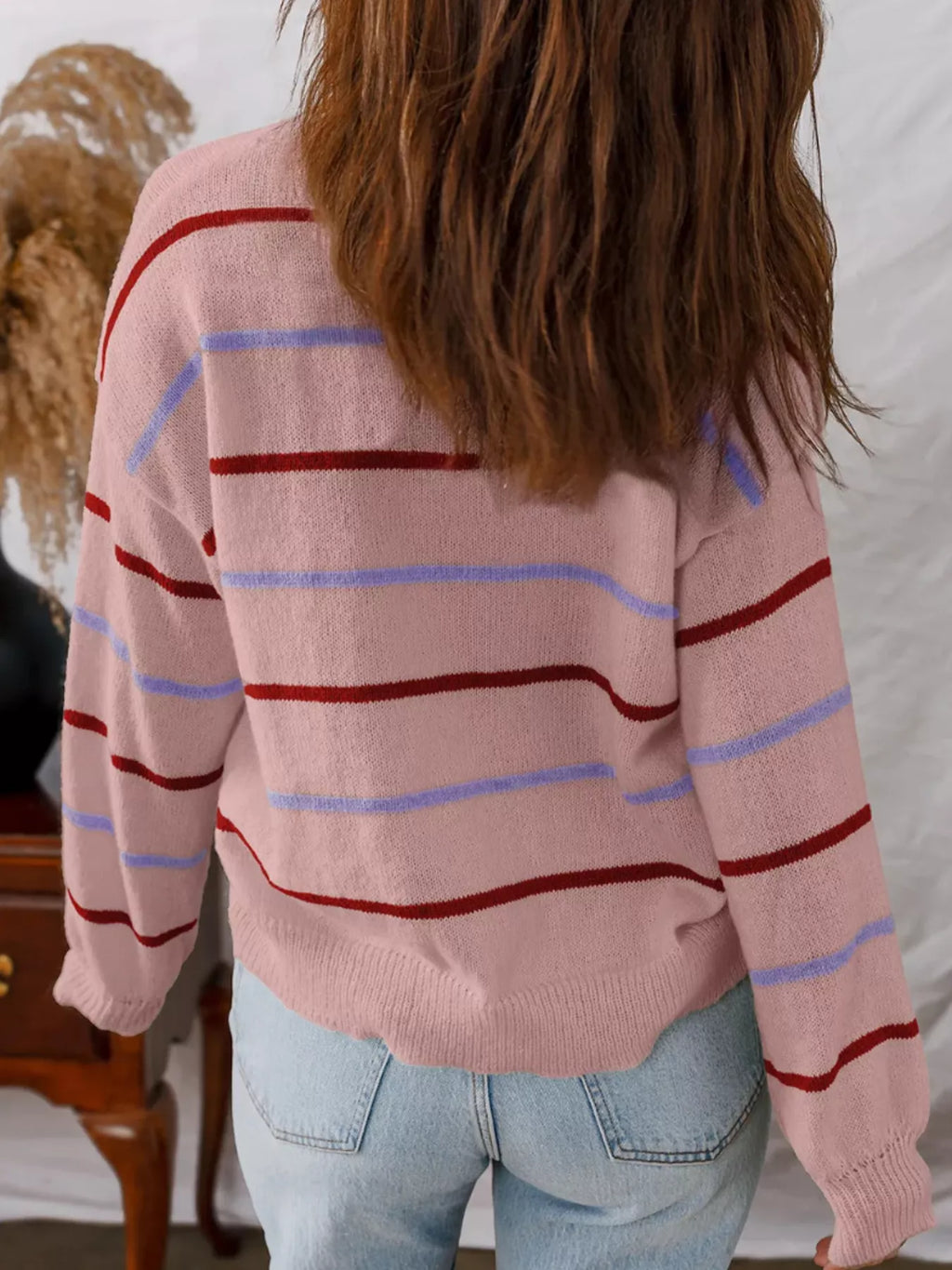 Striped Round Neck Drop Shoulder Sweater