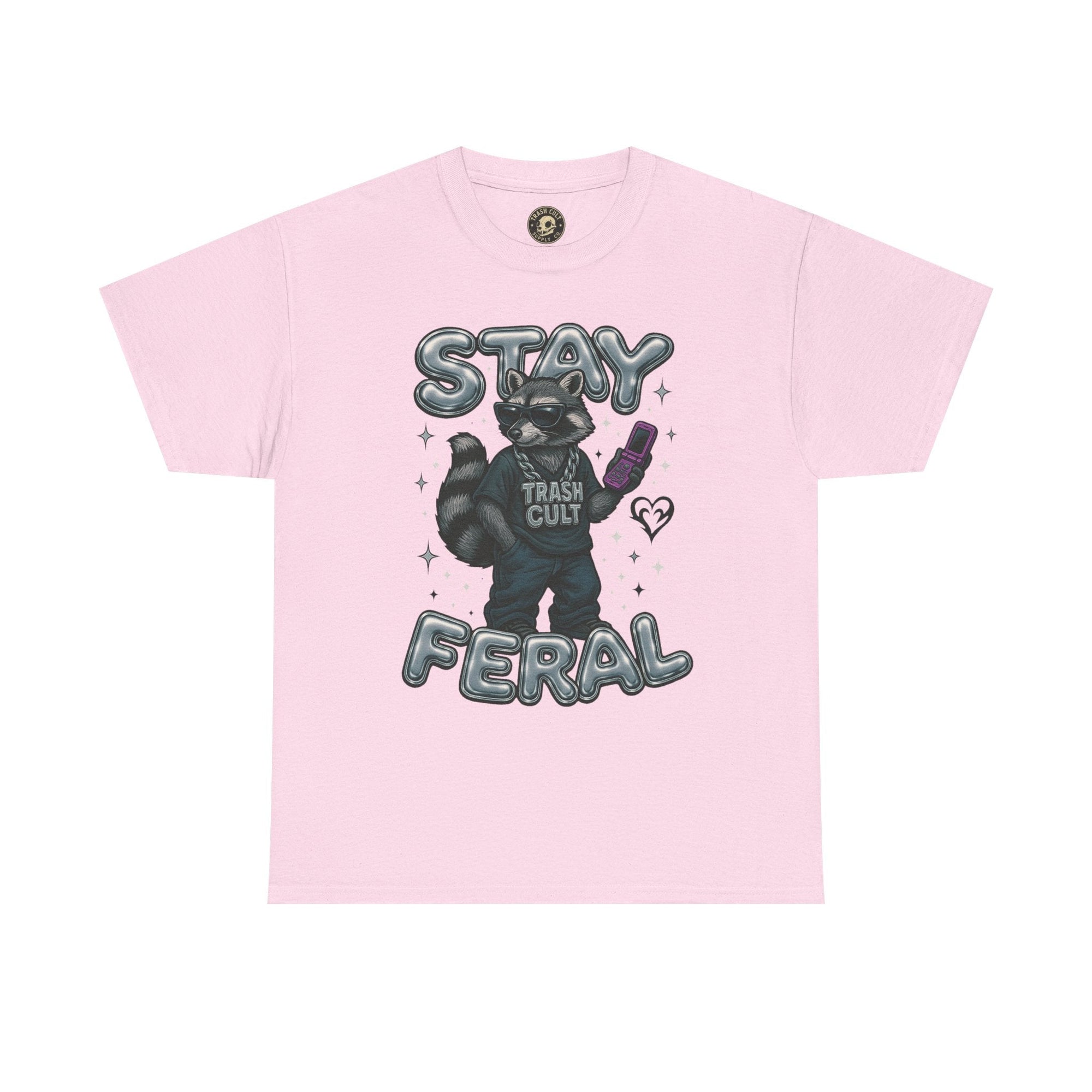 Stay Feral Chrome Raccoon Tee – Y2K Streetwear Trash Cult Shirt