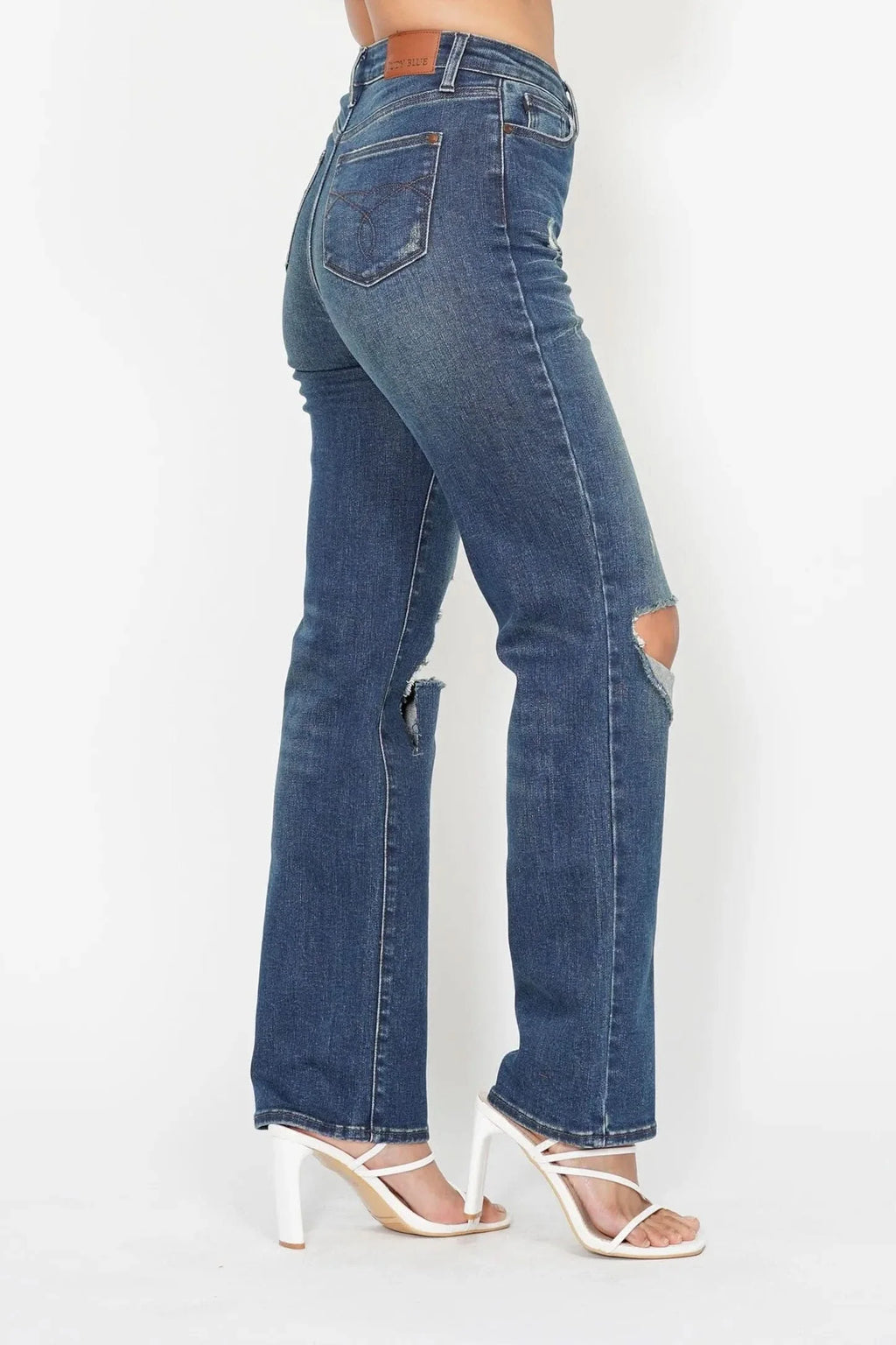 Judy Blue Full Size Hw Ripped Knee Dad Jeans