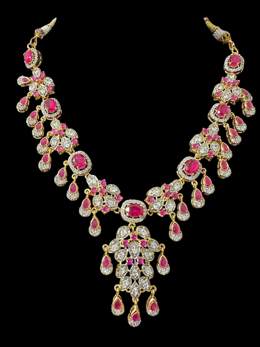 DNS201 high quality necklace set with zircon and ruby cz stone ( READY TO SHIP )