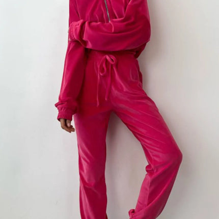 Zip Up Long Sleeve Top and Pants Set