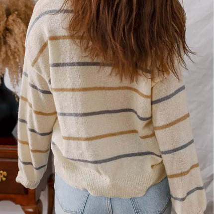 Striped Round Neck Drop Shoulder Sweater