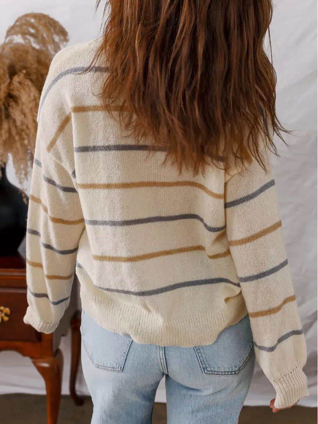 Striped Round Neck Drop Shoulder Sweater