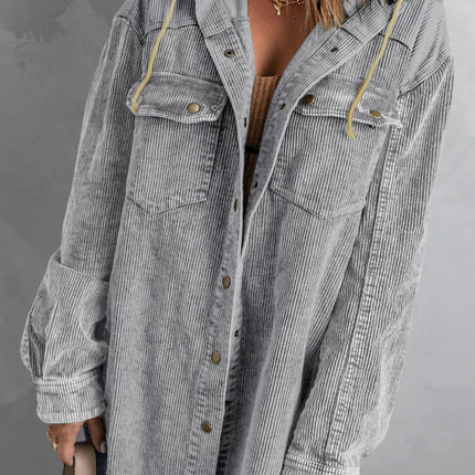 Snap Front Hooded Corduroy Shacket