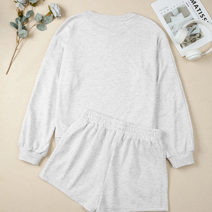 ow Embroidered Detail Puff Sleeve Top and Shorts 2pcs Set