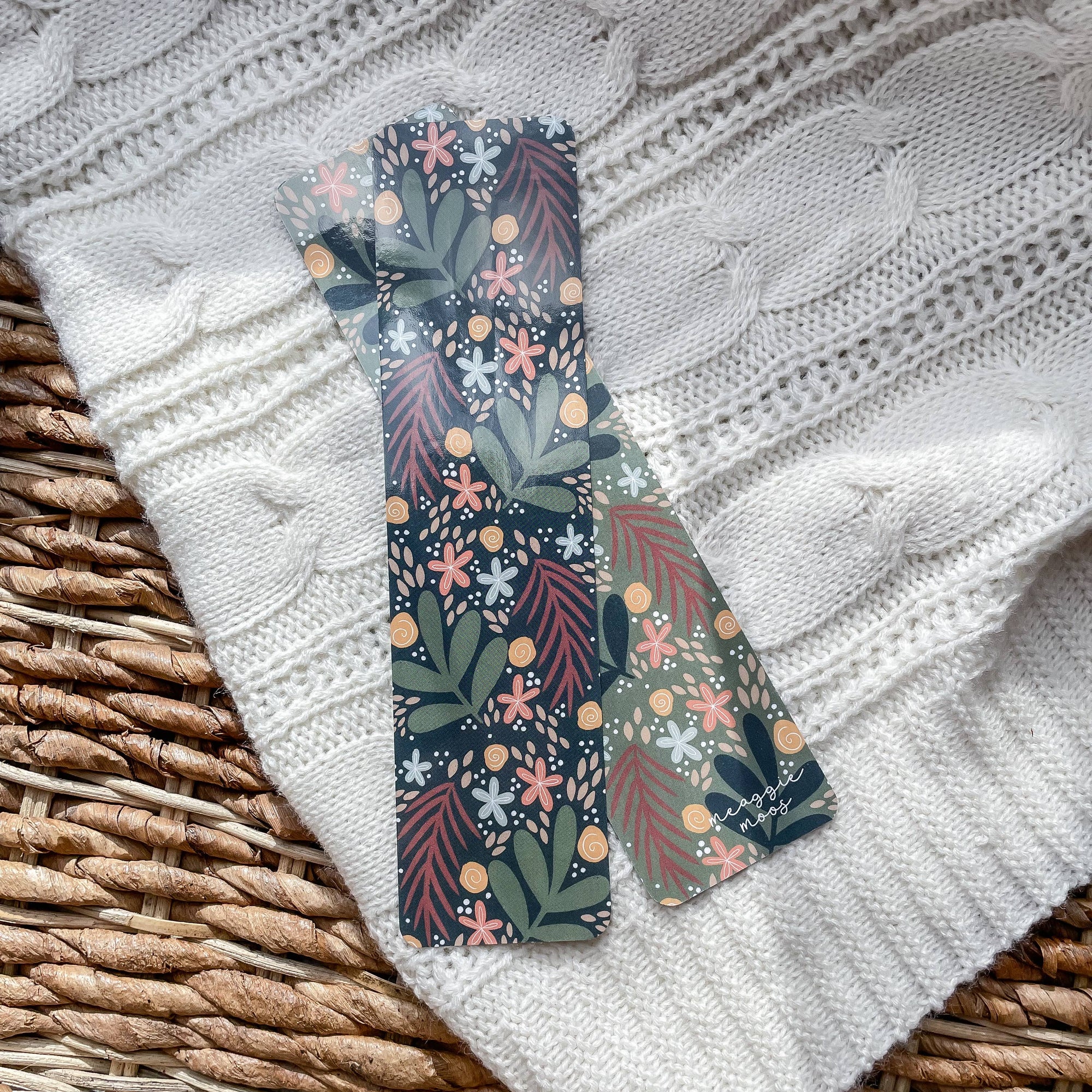 Meaggie Moos - Dark Florals Hand Drawn Bookmark 2x8 | Glossy