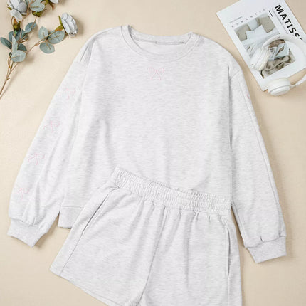 ow Embroidered Detail Puff Sleeve Top and Shorts 2pcs Set