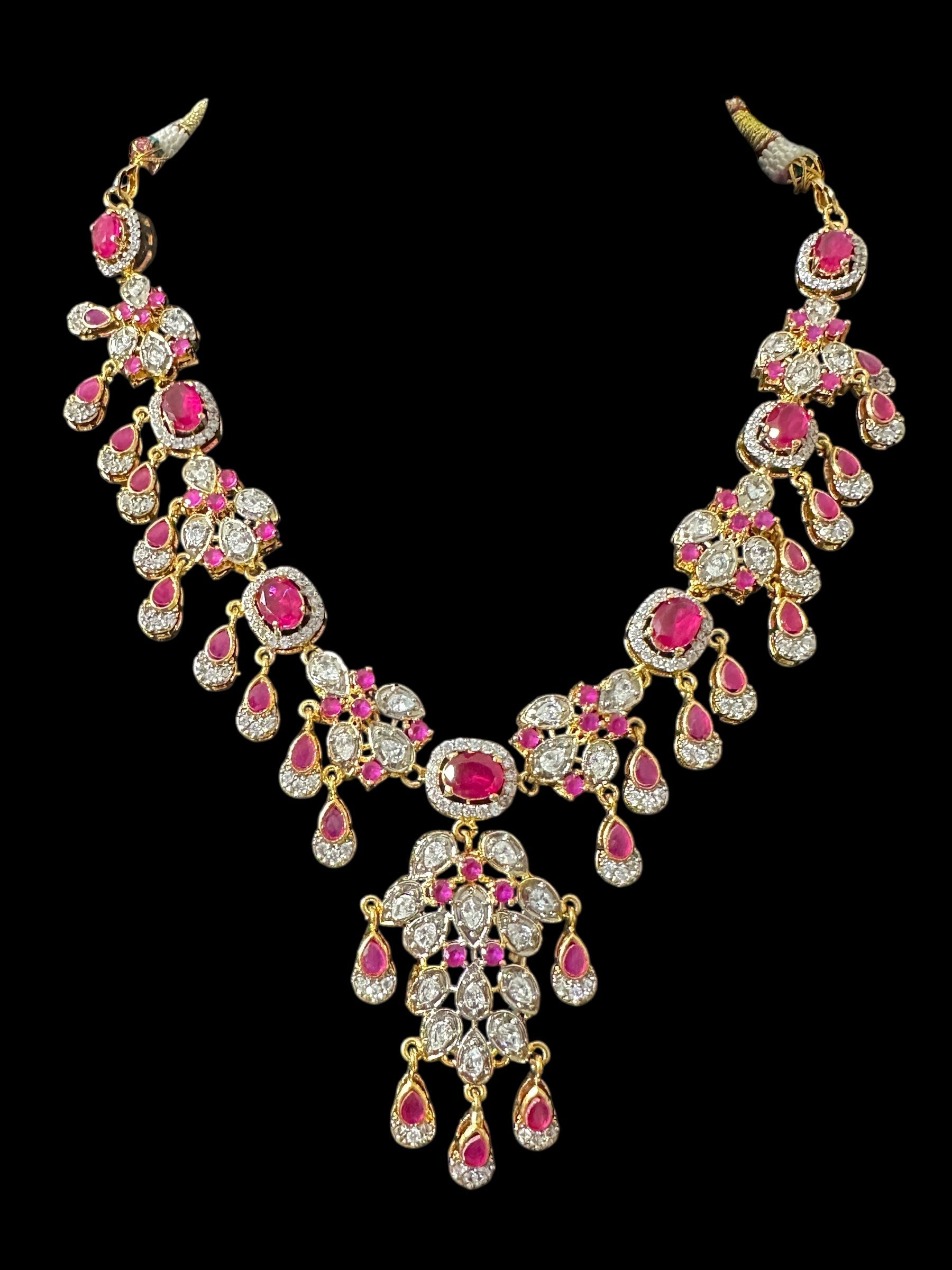 DNS201 high quality necklace set with zircon and ruby cz stone ( READY TO SHIP )