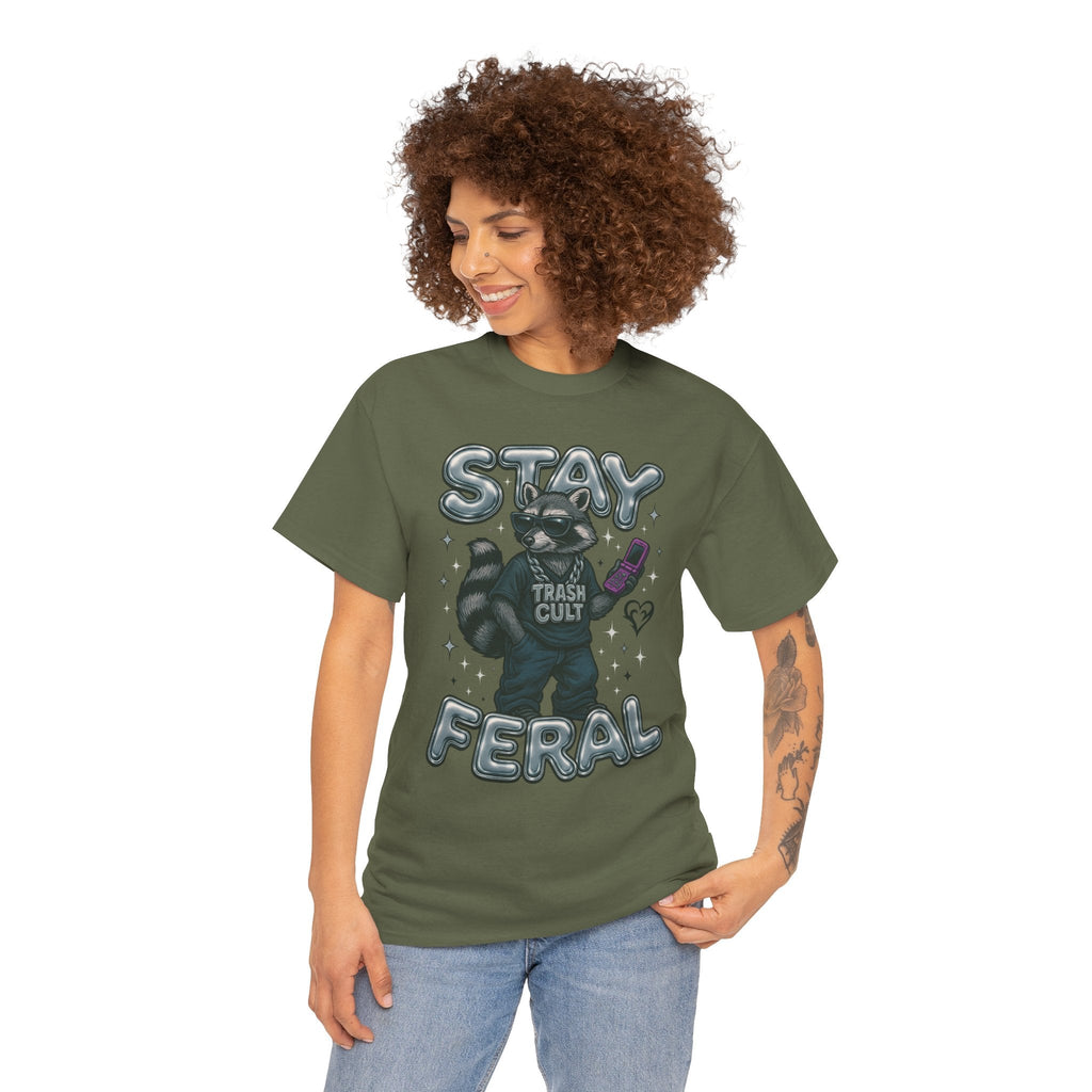 Stay Feral Chrome Raccoon Tee – Y2K Streetwear Trash Cult Shirt