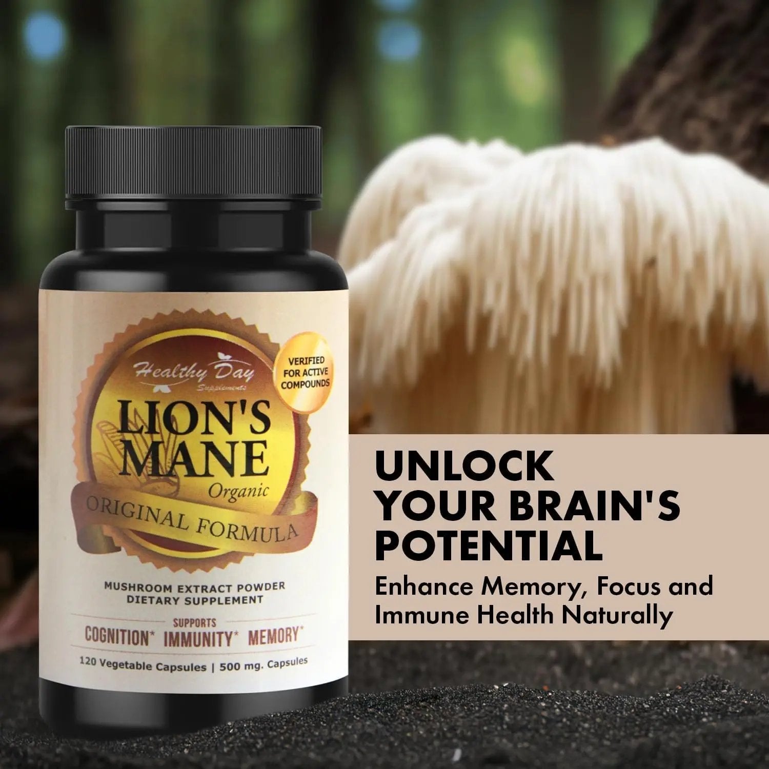 Lion’s Mane Mushroom Capsules – Supports Focus, Memory & Mental Clarity