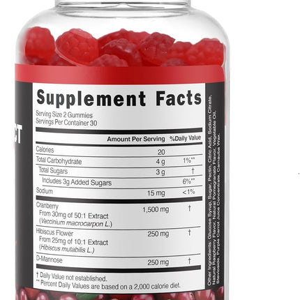 Powerful Cranberry Gummies 1500mg with D-Mannose - Urinary Tract Health - Fast-Acting Bladder Support Supplement - 60 Count