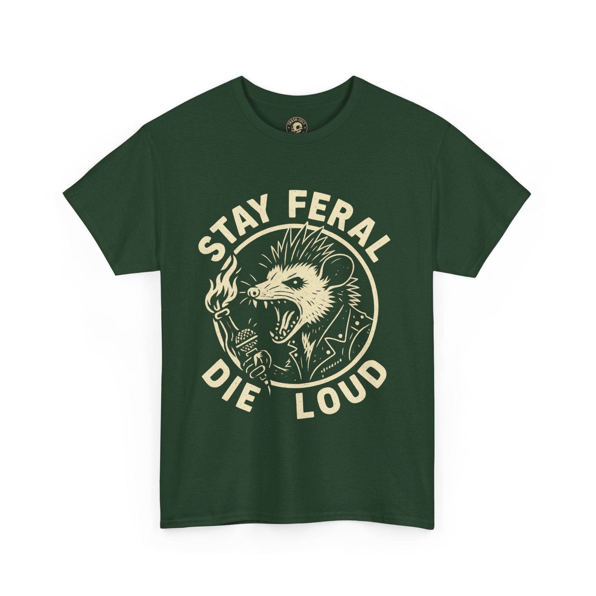 Stay Feral Die Loud Possum Punk Shirt – Trash Cult Supply Co – Gildan 5000 T-Shirt
