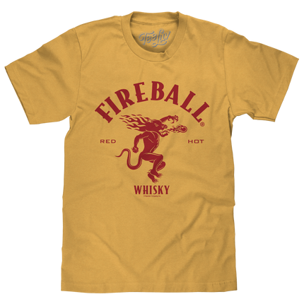 Fireball Whisky Red Hot Dragon Logo T-Shirt - Mustard Yellow