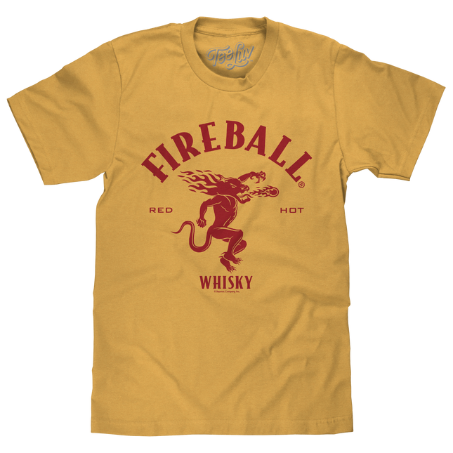 Fireball Whisky Red Hot Dragon Logo T-Shirt - Mustard Yellow