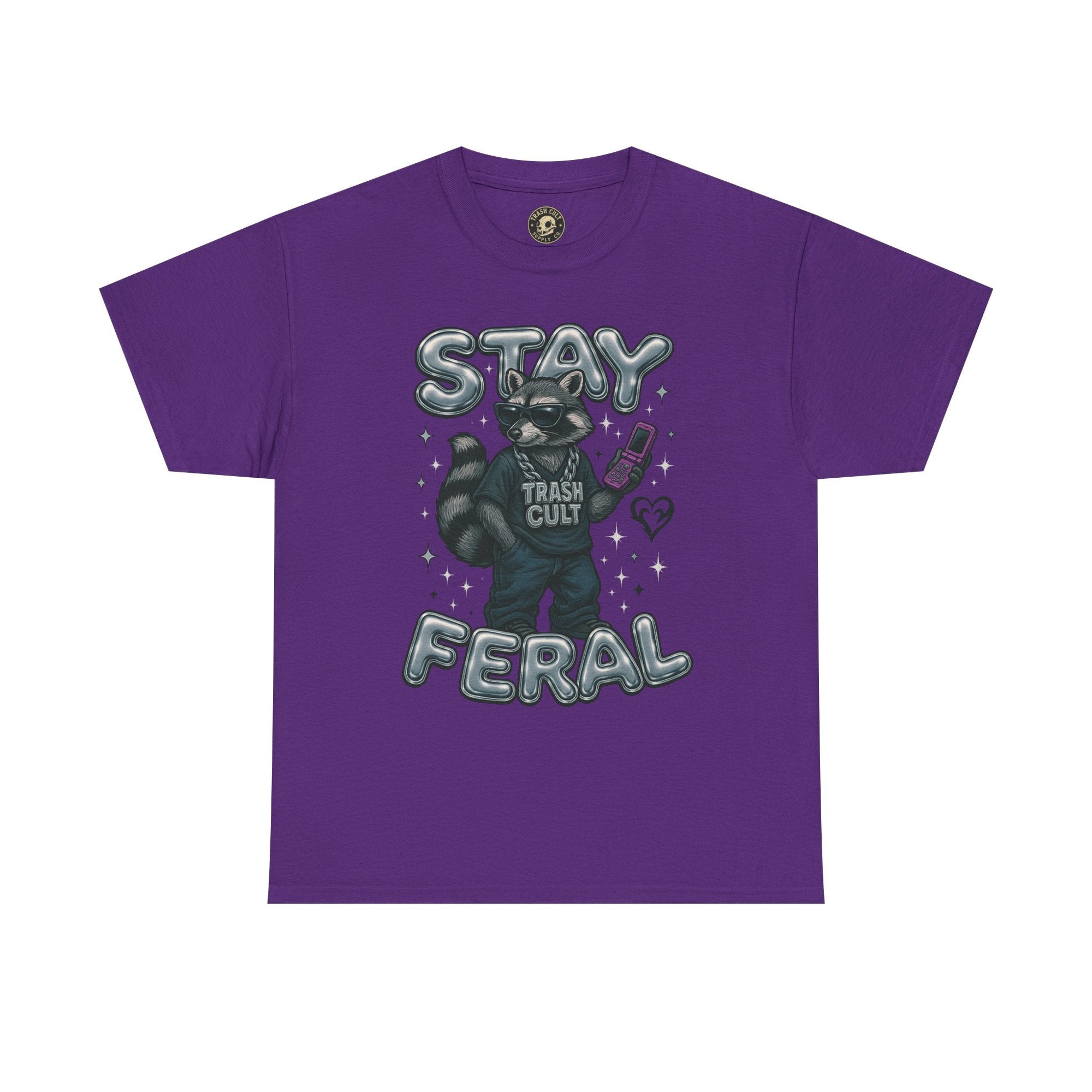 Stay Feral Chrome Raccoon Tee – Y2K Streetwear Trash Cult Shirt