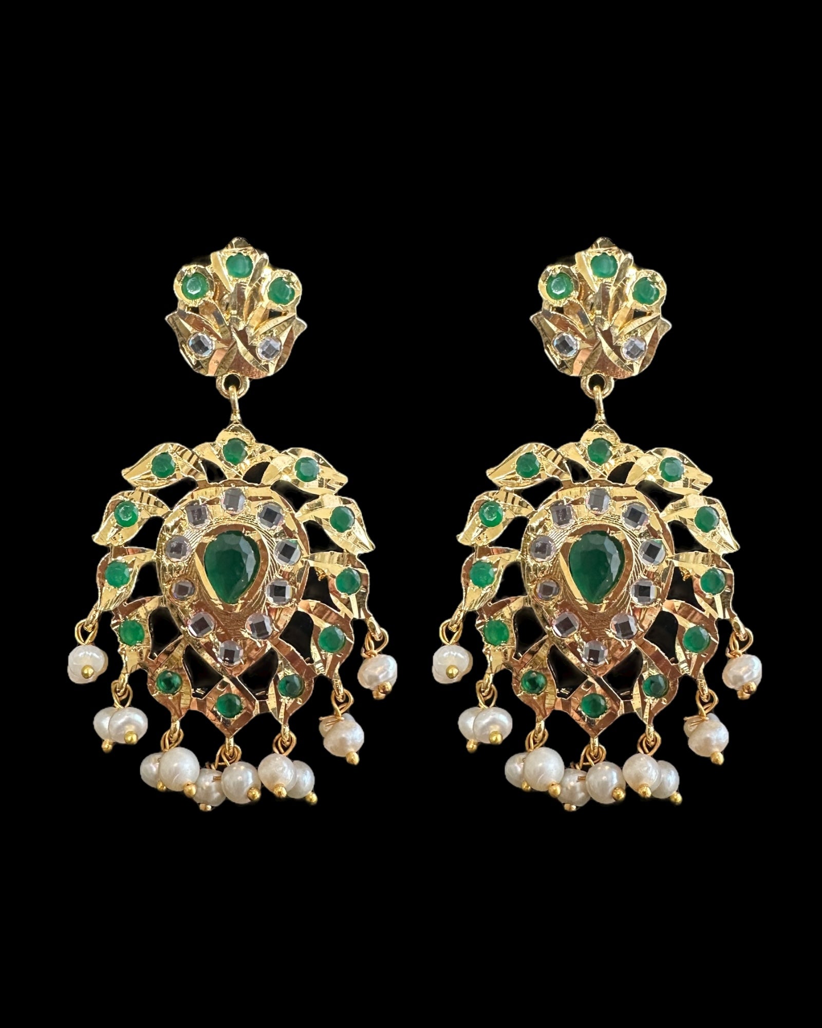DLN130 Alvira Polki Rani haar with earrings in green ( SHIPS IN 3 WEEKS  )