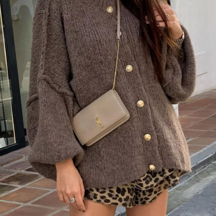 Oversized Knit Button-Down Batwing Sleeve Cardigan
