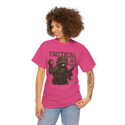 Tactical As F*** T-Shirt – Armed Raccoon Military Humor Tee | Trash Cult Supply Co. | Gildan 5000 Heavy Cotton