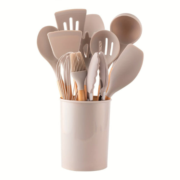12-Piece Grey Silicone Kitchen Utensil Set with Holder – Heat Resistant