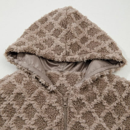Sherpa Rhombus Zip Up Side Pocket Hooded Jacket